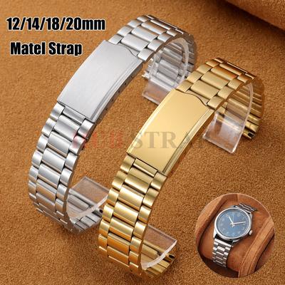 12 mm, 14 mm, 18 mm, 20 mm Edelstahl-Uhrenarmband mit Faltschließe, universelles Uhrenarmband, Metallarmband, Silber/Gold, für Damen und Herren