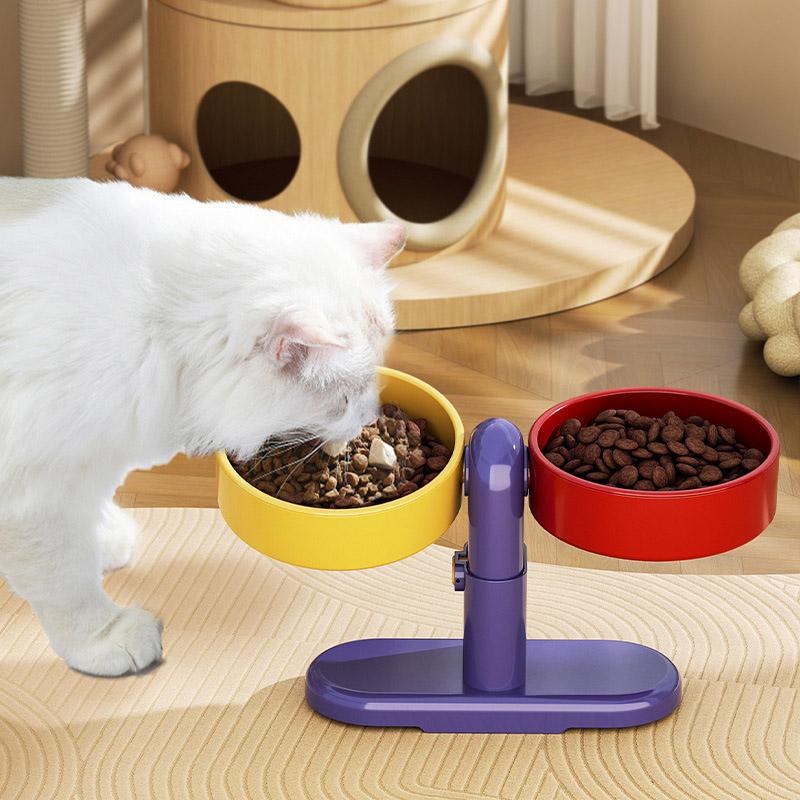 Adjustable Elevated Pet Double Bowl Feeder Fashion Detachable Anti-Slip Suction Cup Design Cat Food Water Bowl Platos Para Gatos
