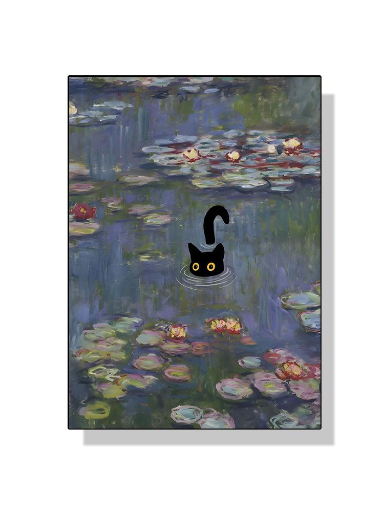 

Знаменитое искусство Густава Климта Поцелуй Ван Гога Моне Кувшинка Черный кот Плакаты Картина на холсте Смешные животные Настенный художественный декор для комнаты 30x40cm No Frame