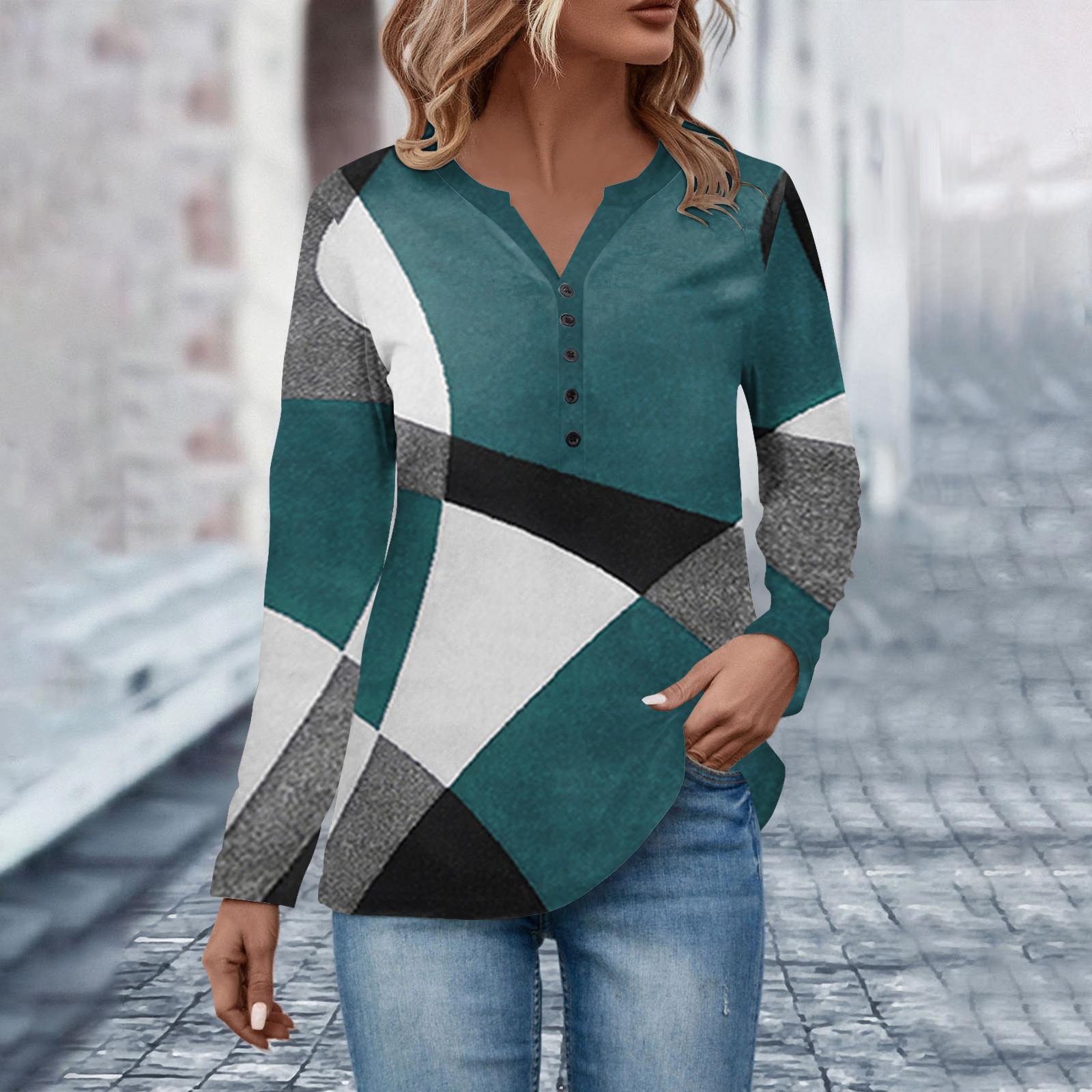 

Women s Button Neck Tops Women s Casual Everyday Tops Long Sleeve V Neck Fashion Print Shirt Tops Pocket Tee Sweatshirts XL