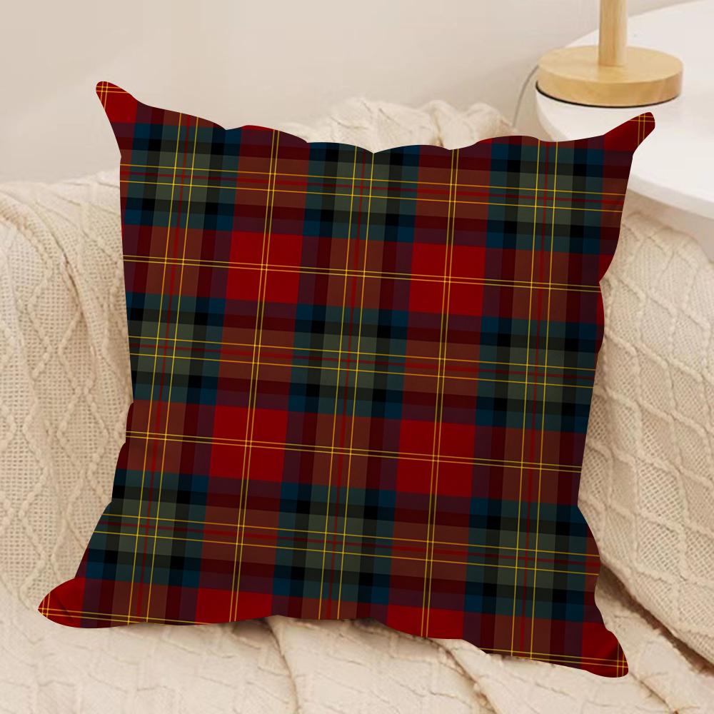 Christmas Plaid Cushion Cover Silky Short Plush DoubleSided Printed Pillow Case for Sofa All Seasons Home Decor Gift