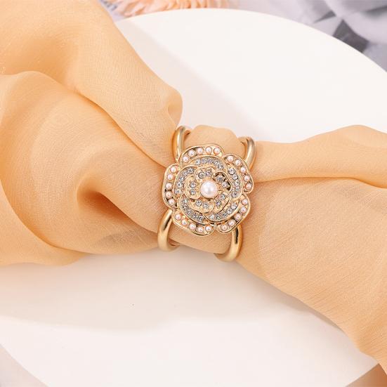 Flower Scarf Ring Clip for Women Rhinestone Floral Belt Scarf Buckle Faux Pearl Clothes Slides Ring for Clothing Shirt Shawl Accessory