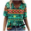 Moda feminina casual confortável estampado decote em V blusa de manga curta