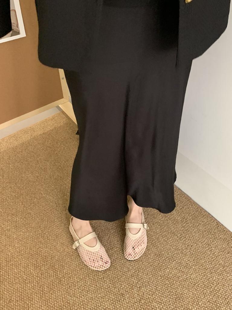 Happyfeeling One-word Buckle Strap Single Shoes Women's 2025 Summer New Flat-bottomed Hollowed-out Mary Jane Fishing Net Shoes