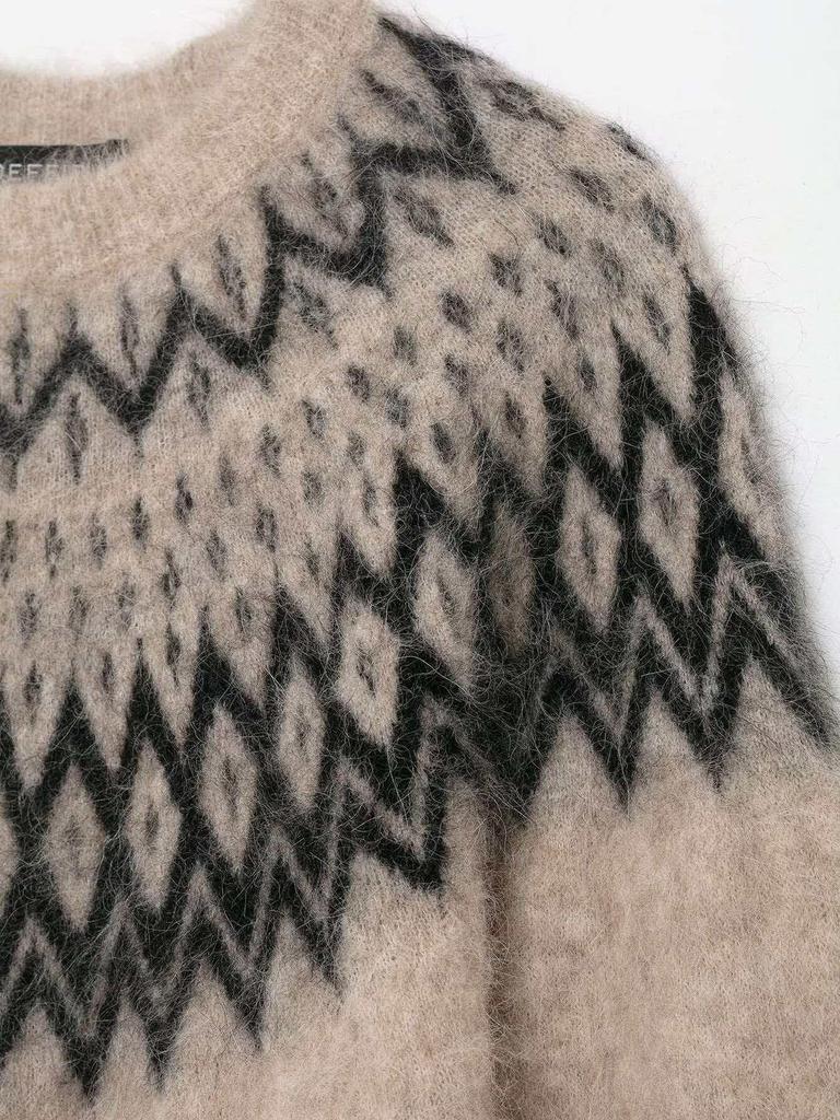 European American Autumn Retro Women's Round Neck Jacquard Knit Sweater