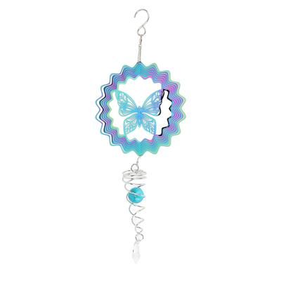 Wind Spinner Gradient Color Decorative Metal 3D Wind Spinner Sculpture with Ball Spiral Tail for