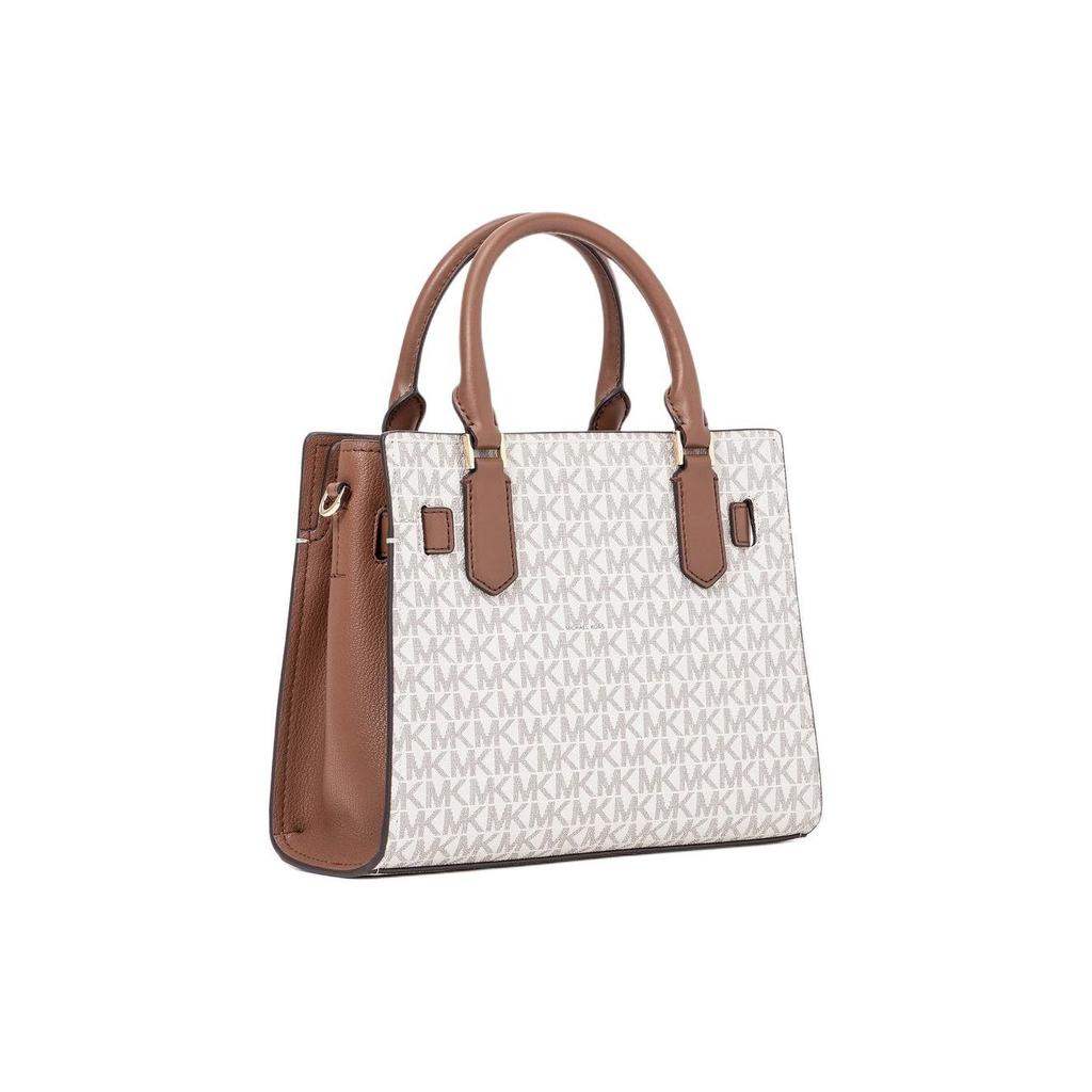 Michael Kors MK Hamilton Monogram Commuter Fashion Design Leather Tote Bag Small Women handbags Vanilla-White Acorn-Brown 35F1GHMS1B-150