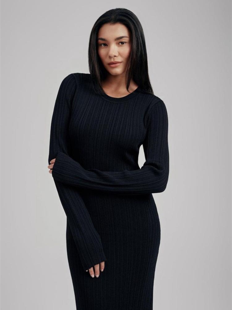 Pletené dámské šaty s kulatým výstřihem podzim zima slim fit s vysokým pasem obepínající boky dámské šaty elegantní s dlouhým rukávem slim dámské