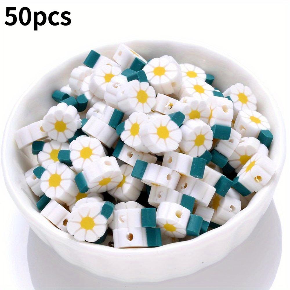 

50/100/200 шт. Бусины из полимерной глины, белые ромашки, разделительные бусины, цветочные глиняные бусины для изготовления украшений, рукоделия, принадлежности для рукоделия 50pcs