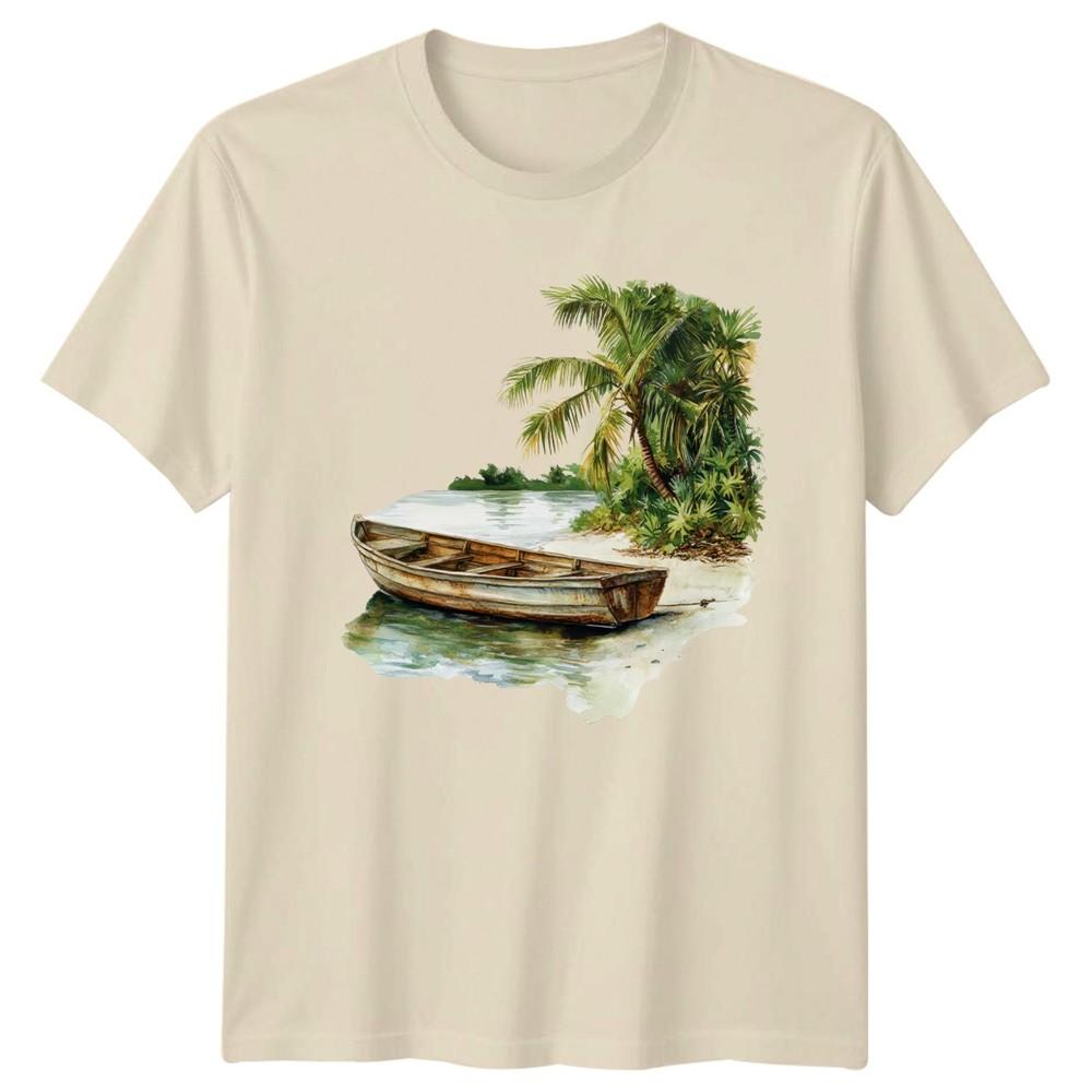 Wooden Rowboat Coastal Scenery Travel Unisexs TShirt Unisexs Graphic Tee