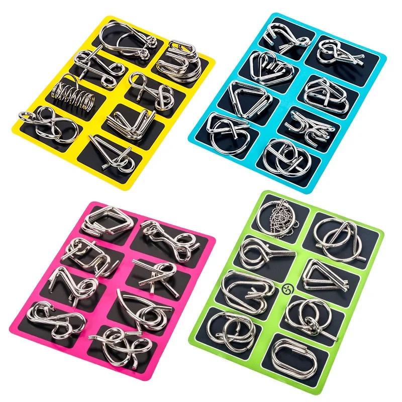8PcsSet Metal Montessori Puzzle Wire Mind Brain Teaser Puzzles Children Adults Interactive Game Reliever Educational Toys