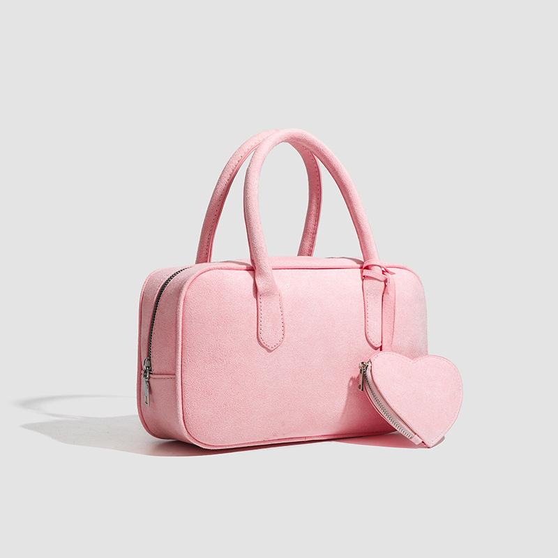Pink Girl Heart Hand-held Boston Bag Women Work In Spring and Summer Commuting Miscellaneous Items Hand-held Pillow Bag