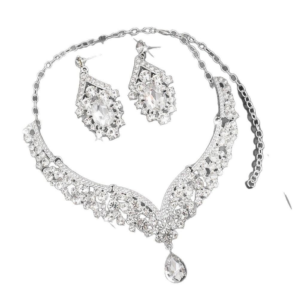 2Pcs/set Elegant Bridal Necklaces Earrings Shining Necklace Earrings Set  Wedding