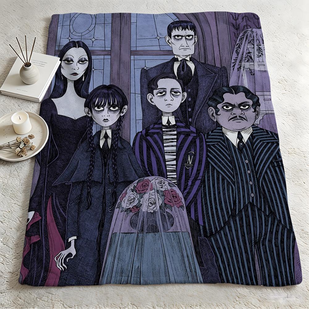 cartoon TThe Addams Familyy Throw Warm Soft Flannel Blanket Multiuse for Sofa Bed Camping Travel Nap