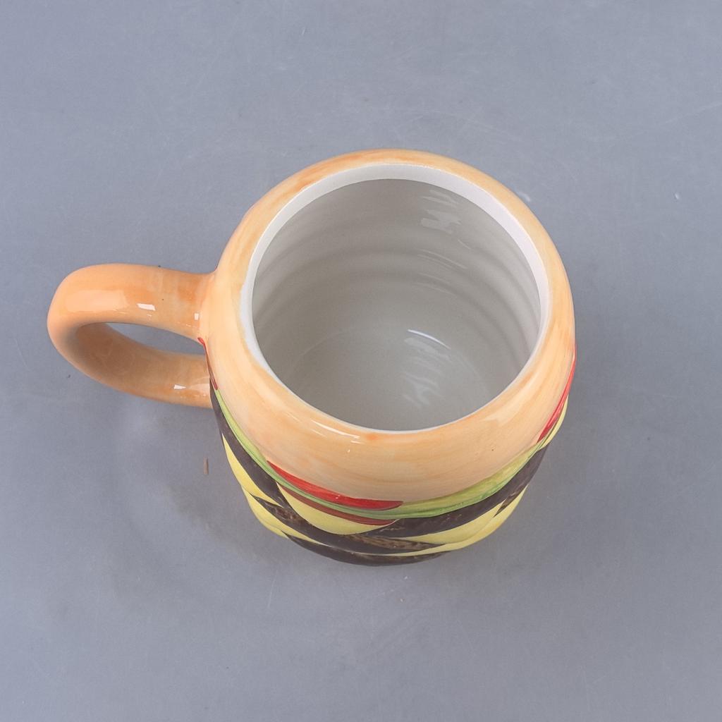 Hamburger water cup without lid, cute and cute breakfast cup, large-capacity ceramic hamburger cup, mug.