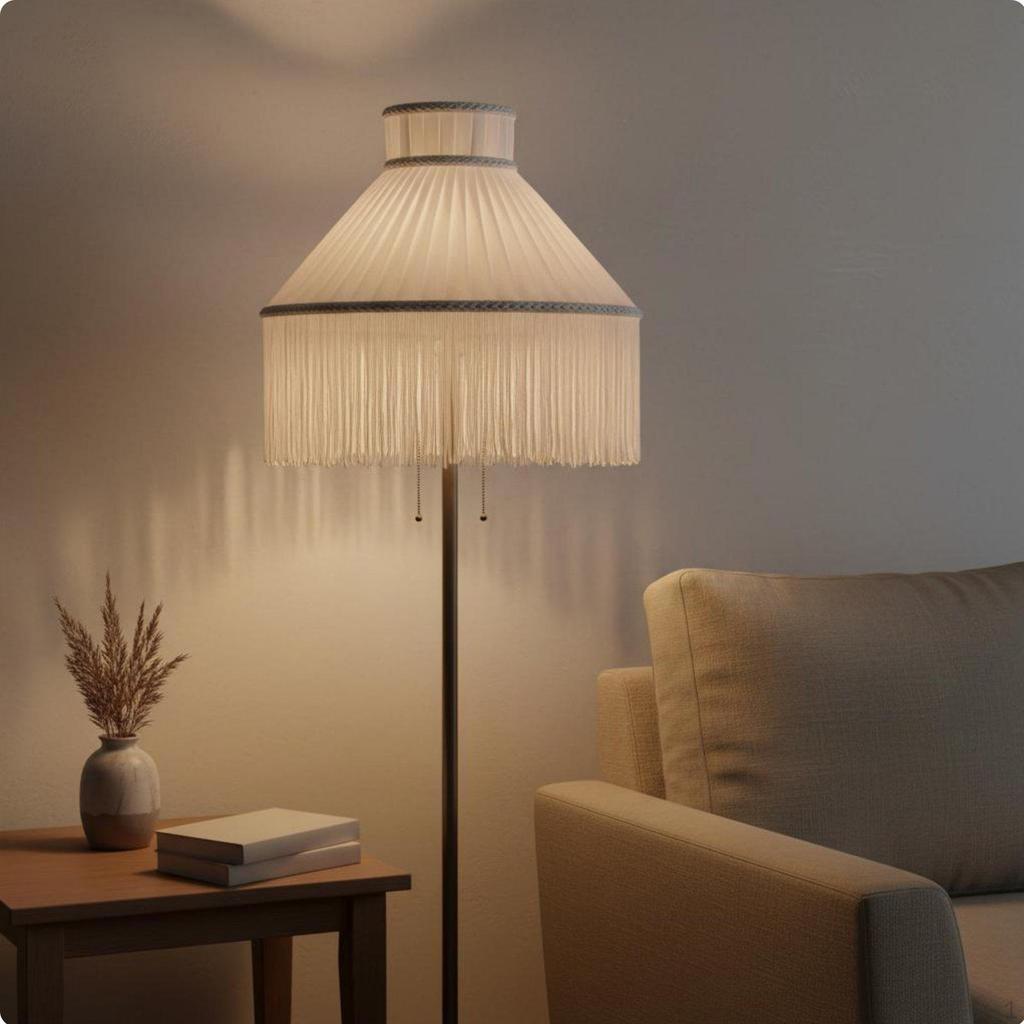 Textile Lampshade with Tassels Replacement Vintage Style Lamp Cover for Bedroom, Living