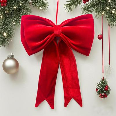 Christmas Tree Bow Flocked Flocked Christmas Bow Velvet Red Bow Extra-Large For Holiday Display Christmas Tree Doorway