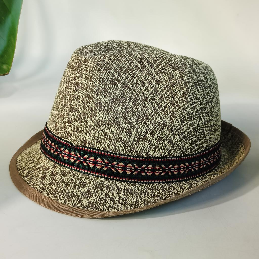 Vintage British Trilby Straw Hat Men's Summer Straw Fedora Breathable Beach Sun Hat Handwoven Straw Panama Hat Cuban Travel Cap