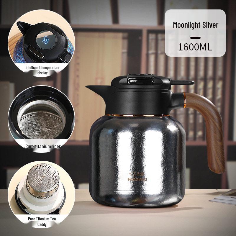 Titanium Stewing Tea Pot with Smart Temperature Display, Large Capacity, Insulated for Health Brews.