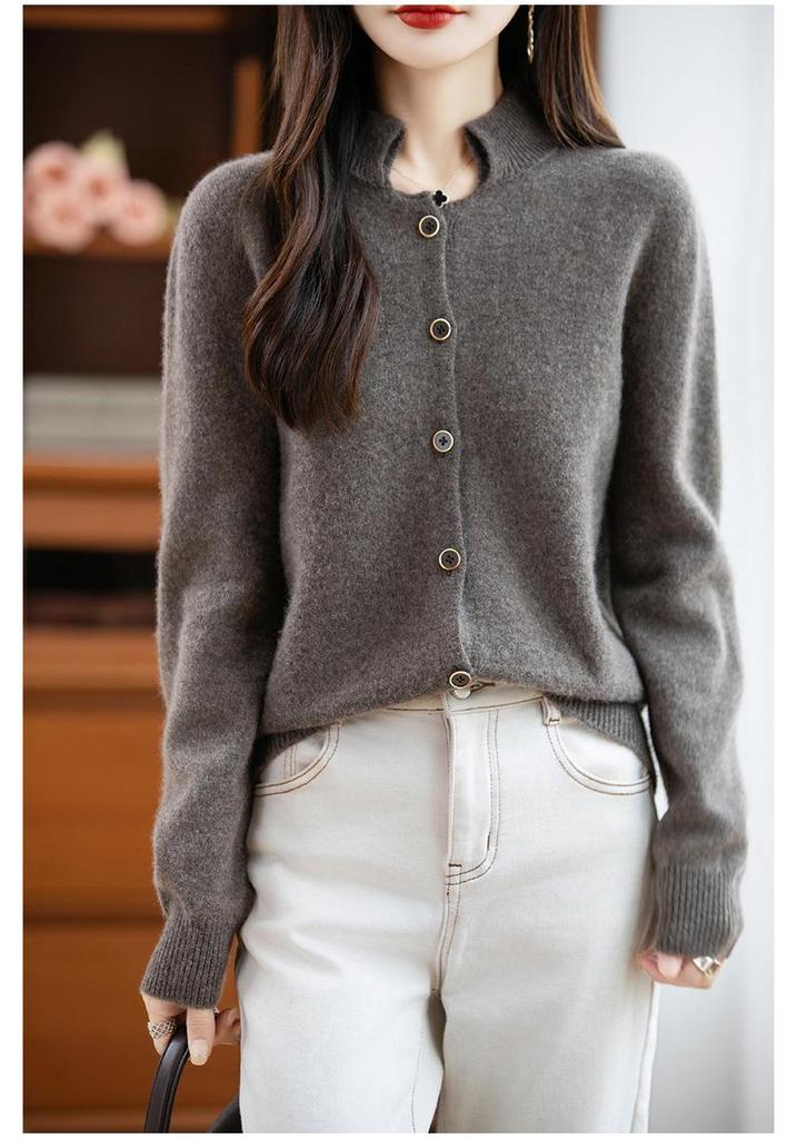 2025 Autumn/Winter Women's Korean Style 100% Pure Wool Double-Ply Knit Cardigan - Soft, Cozy, and Versatile Sweater