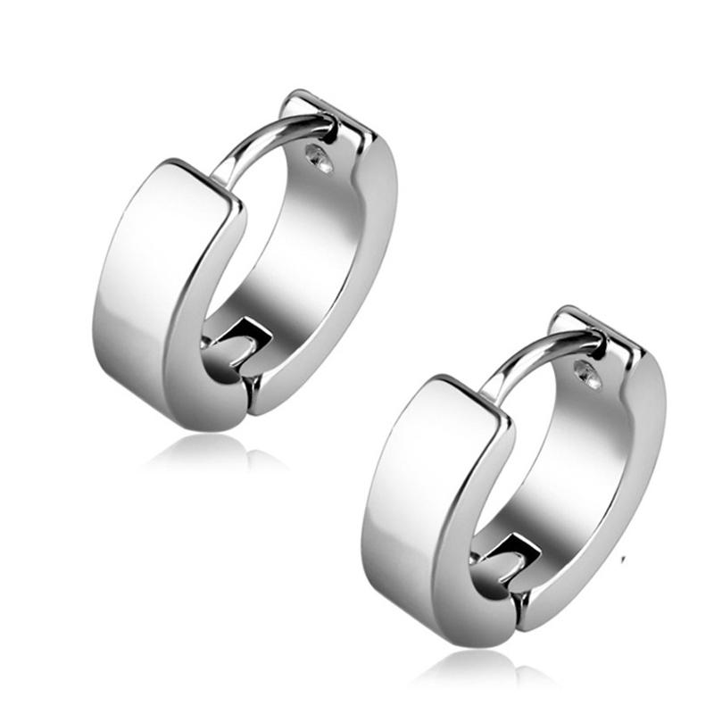 1 Pair Punk Titanium Steel Ear Clip/Ear Stud Earrings For Men Women Black Pierced/No Pierced Fake Ear Circle Pop Jewelry