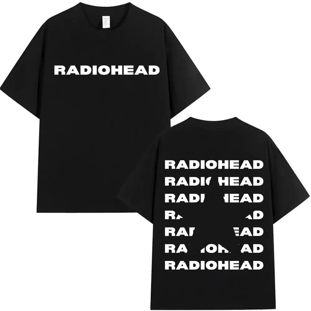 

2026 Новая футболка с круглым вырезом для мужчин Radiohead, двусторонняя, с градиентом, искаженным логотипом, высококачественная, удобная, повседневная, с принтом S