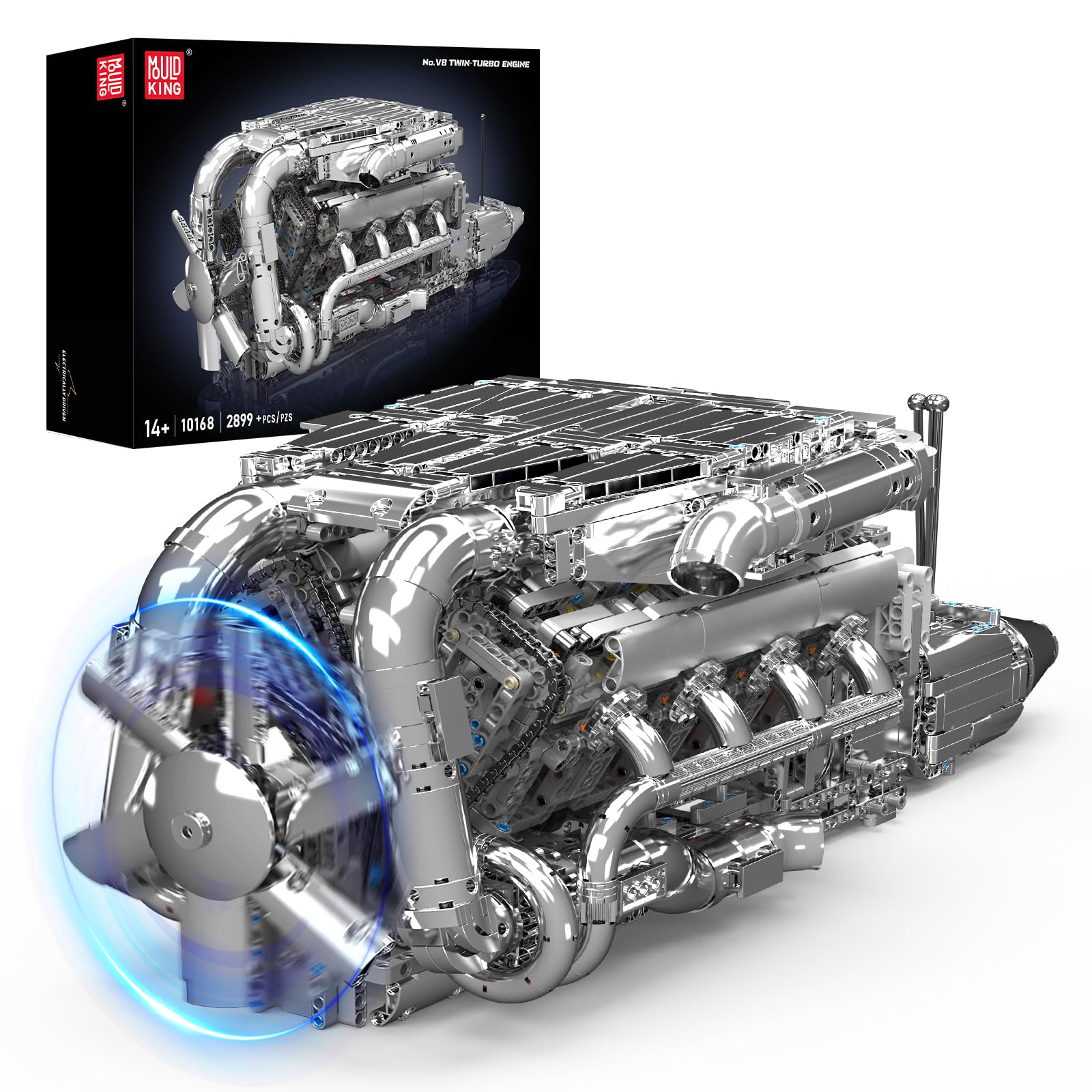 

Mould King 10168 Technology V8 Twin Turbo Engine Block Kit with Motor, MOC Building Blocks Model Kit, Technik Kids and Adult Building Blocks