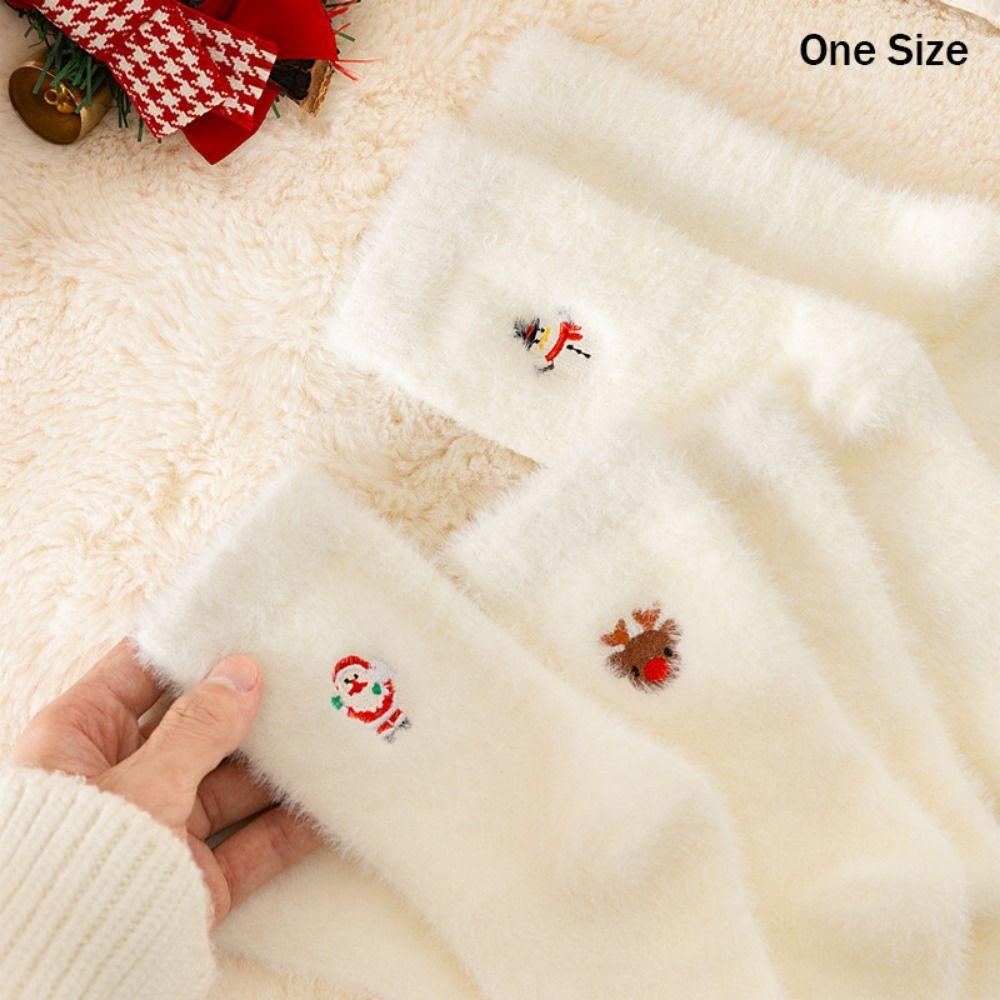 Winter Warm Christmas Pattern Socks Mink Velvet Xmas Tree Snowman Elk Socks