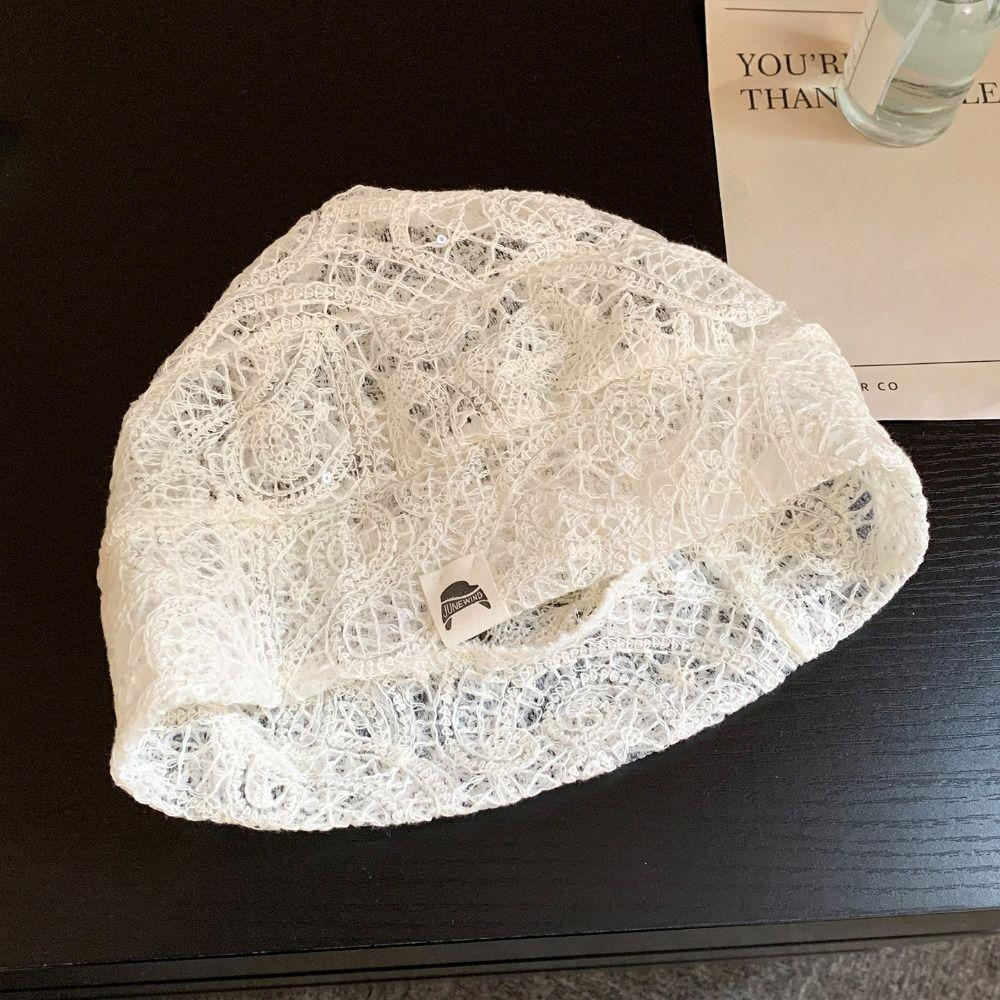 Breathable Hollow Out Flower Beanies Spicy Girl Flower Pile Hat Sweet Lace Hat Girls