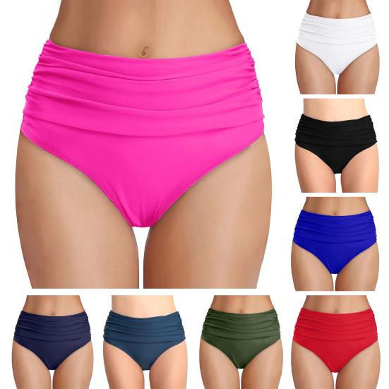 High Waisted Bikini Bottoms for Women, Tummy Control Swimming Trunks, Flexible Fit Ruched Detailing Beach Shorts Swimwear