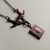 Personality Creative Geometry Square Retro Pattern Photo Box Double Flying Swallows Pendant Necklace for Women Men Jewelry Gifts