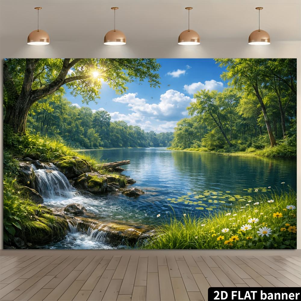 2D Plane, 1 Piece of Forest Stream Lake-themed Background Fabric, Suitable for Indoor and Outdoor Use, Etc.