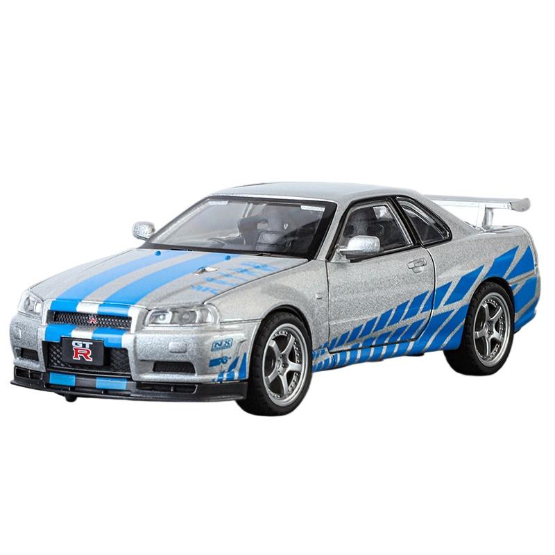 1/32 Nissan GTR R34 Skyline Supercar Alloy Metal Diecast Car Model Sound & Light Holiday Boyfriend Gift Collect Hobby Ornaments