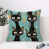 Vintage Cat Cushion Cover, Mid Century Modern Black Cat Pillowcase, Retro Animal Print Home Decor, Sofa Throw Pillow