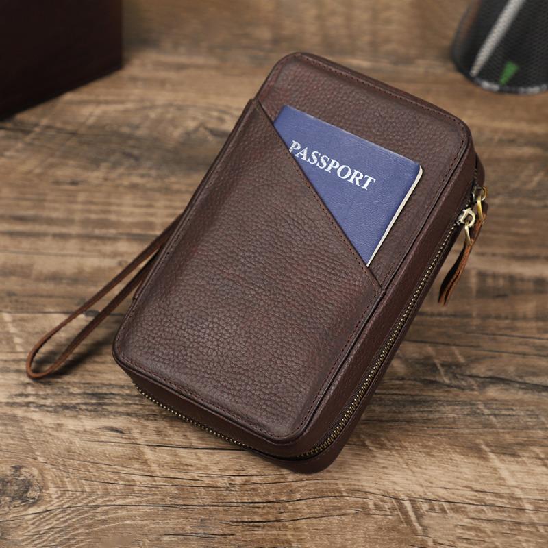 Genuine Leather Phone Cable Storage Bag Zipper Portable