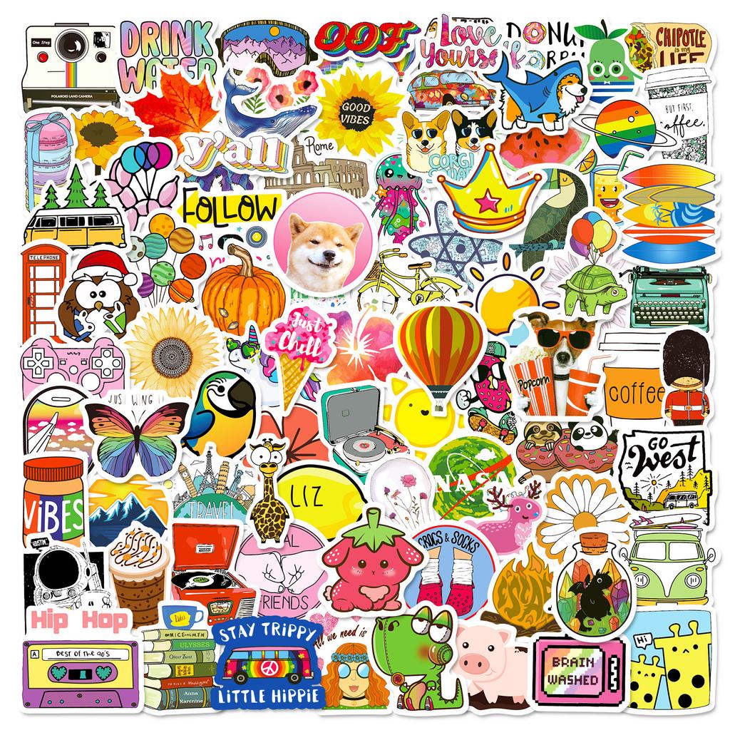 100 Small Size 4Cm Small Fresh Tape Mix And Match Stickers Cute Cartoon Outdoor Graffiti Stickers