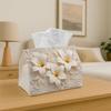 1pc Decorative Floral Elegant Multifunctional Fabric Tissue Box | Lily Blossom Ivory Design, Soft Polyester Holder for Kitchen, Living Room, Bedroom,
