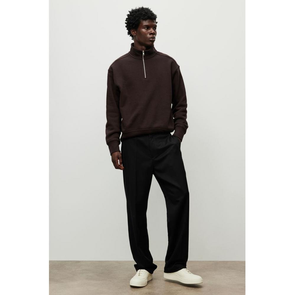 H M Loose Fit Zip Detail sweatsHirt Dark Brown