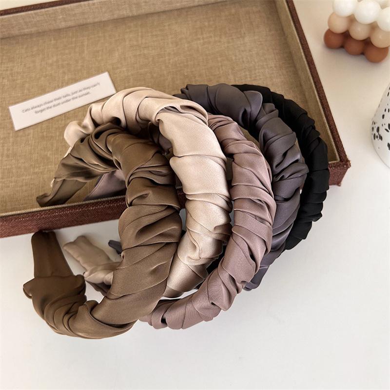 Fashion Women's Ruffled Satin Headband Elastic Hair Accessories for All Seasons Ins Female Casual Shopping Hairband