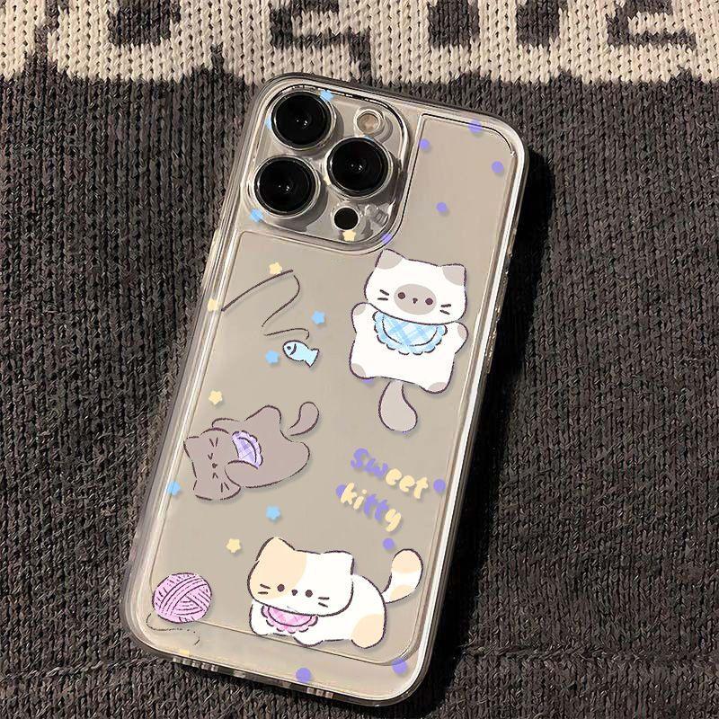 Cartoon cute cat for iPhone17promax Apple 16 mobile phone case 14/13 fine hole 15 transparent