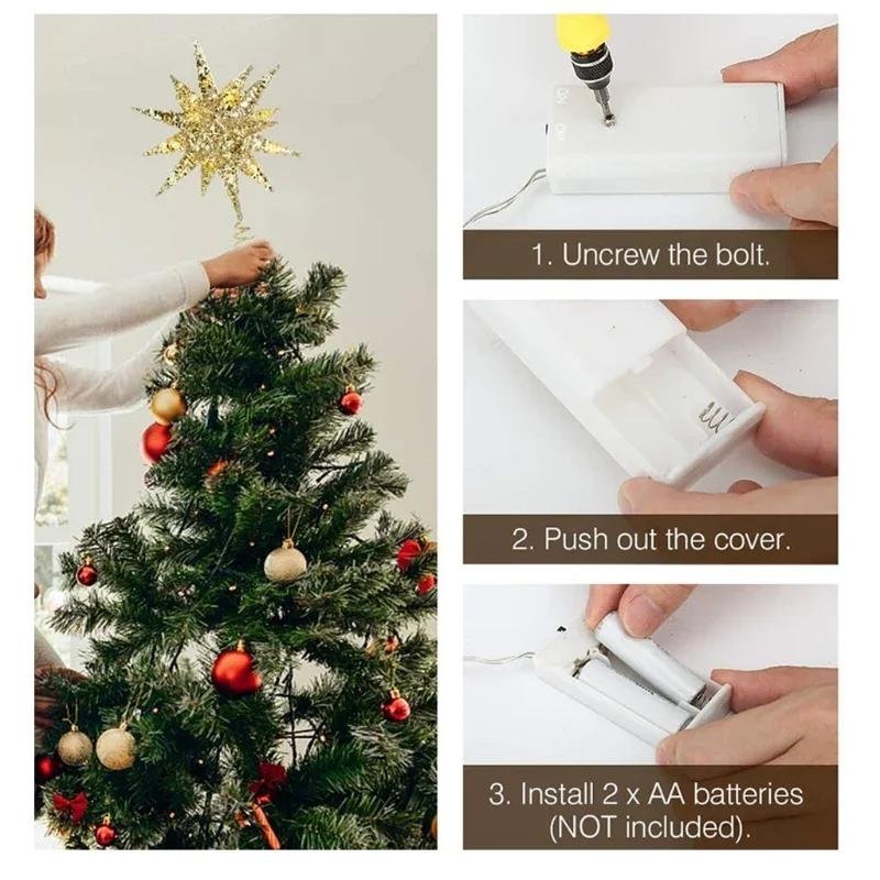 Weihnachtsbaumspitze Sterne Zubehör Leuchtender Stern Dekoration Feiertag Haus Wohnzimmer Dekoration Fünfzackiger Stern Café