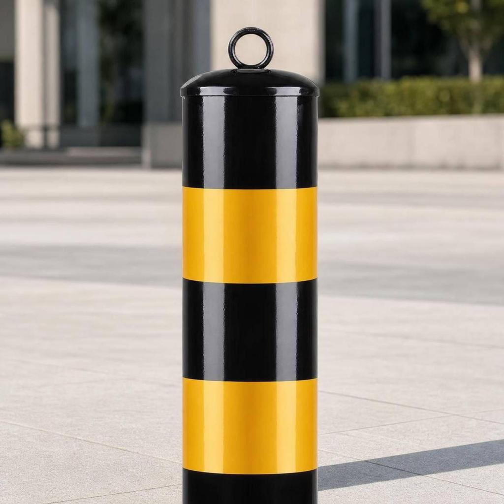 Steel Bollard High-Visibility with Reflective Tape Heavy-Duty