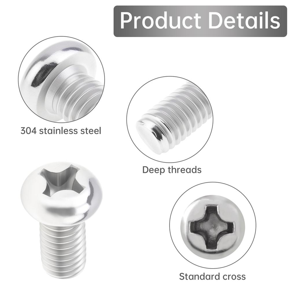 120 buc Șuruburi M4 cu cap plat din oțel inoxidabil 304 6-12mm Kit cu șaibe șurubelniță