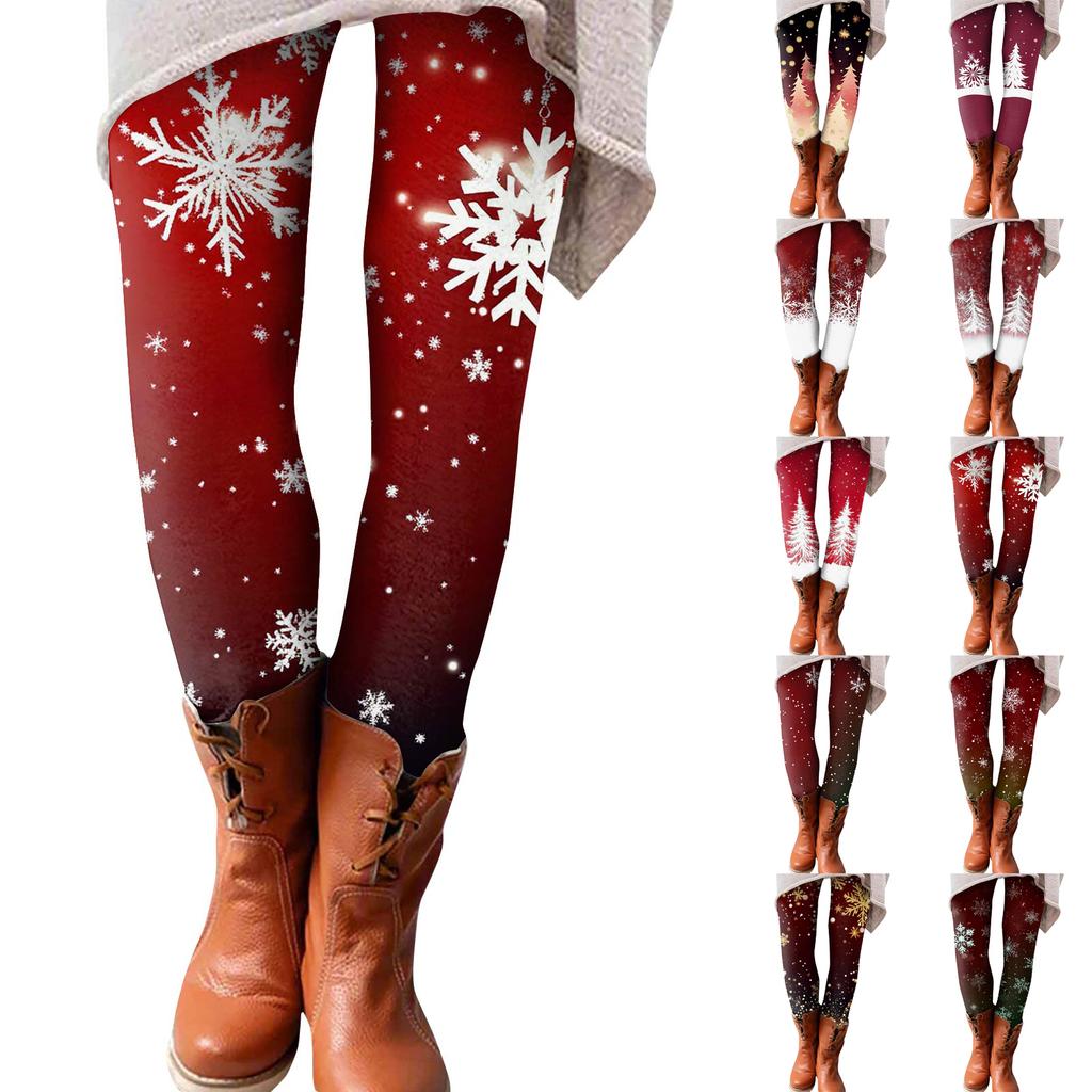 Women's Pants Christmas Printed Stretchy Soft Bottoms Casual Home Sleeping Pants
