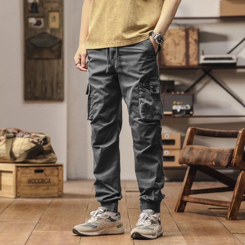 New Retro Design American Slim and Loose Casual Work Tying Pants Versatile Thin Style