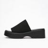 Summer Open Toe Cozy Wedges Slippers For Women Black Stretch Fabric Casual Platform Sandals Low Heels Shoes Mules Slides
