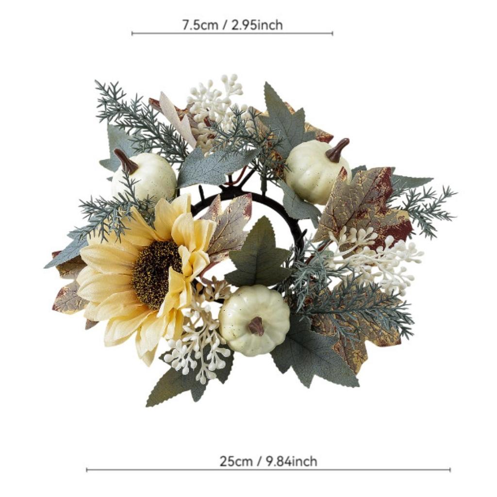 Candle Ring Autumn Garland Thanksgiving Harvest Wreath Artificial Wreath for Dining Room Farmhouse Living Room Party Table