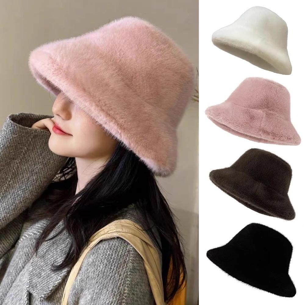 Casquette Panama Femme en Fourrure Douce Chapeau Bob Uni en Peluche Chapeau de Pêcheur Tendance