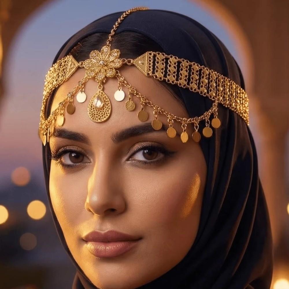 Gold Color Headdress Rhinestone Flower Tassel Hair Jewelry New Head Chain  Women Jewelry