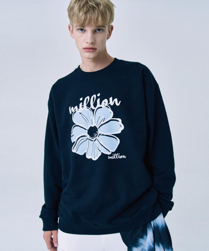 MILLION DAY Million Flower Sweatshirt_Navy